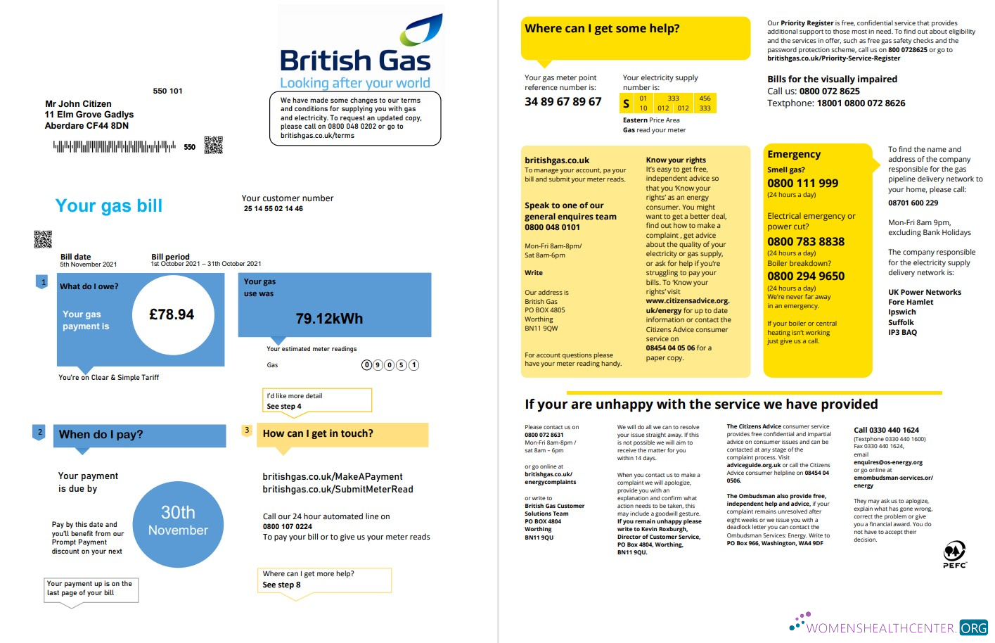 United Kingdom British Gas utility bill template in Word and PDF format fully editable (2 pages) version 1